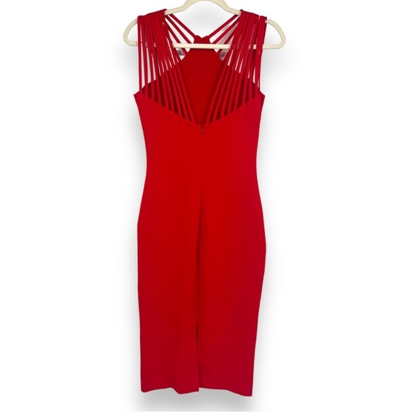 Dress The Population Gwen Red Strappy Cutout Stretch Bodycon Midi Dress Medium - Picture 3 of 11